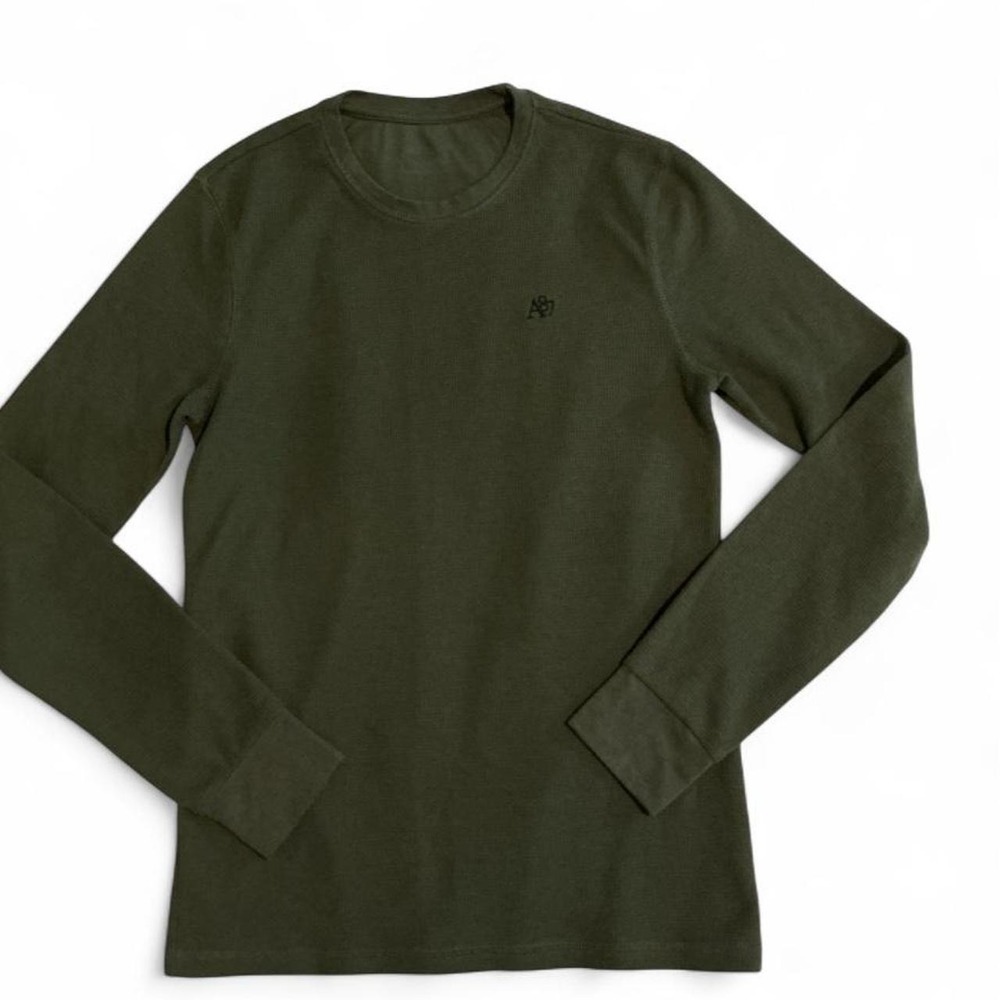 Aeropostale Waffle Knit Thermal Men S Olive Green Excellent Long Sleeve Logo
